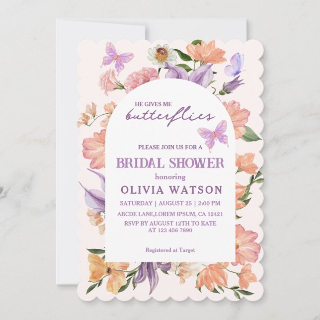 He gives me Butterflies Bridal Shower Invitation (Front)