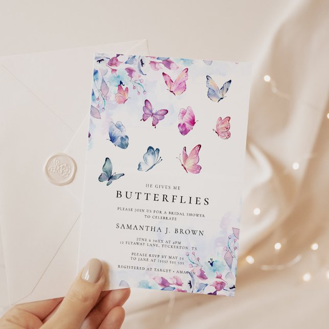 He Gives Me Butterflies Bridal Shower Invitation (Creator Uploaded)
