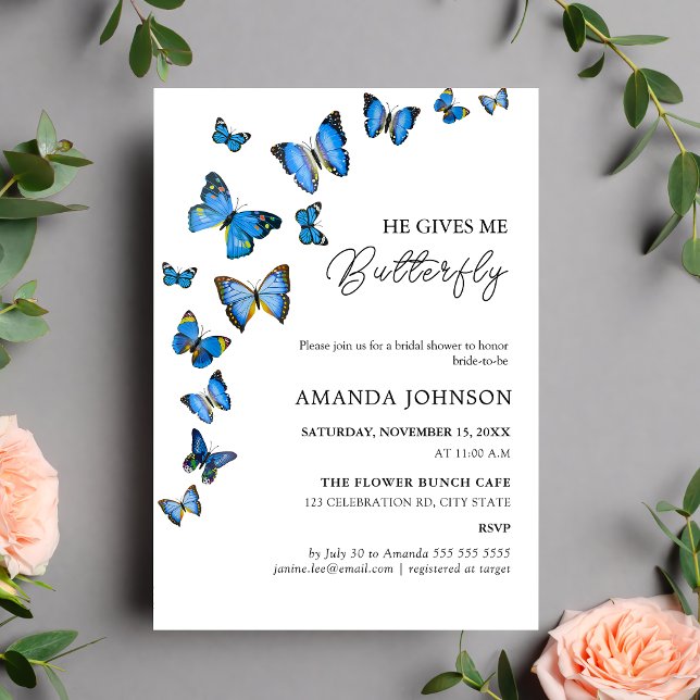 He Gives Me Butterflies Bridal Shower Invitation (Creator Uploaded)