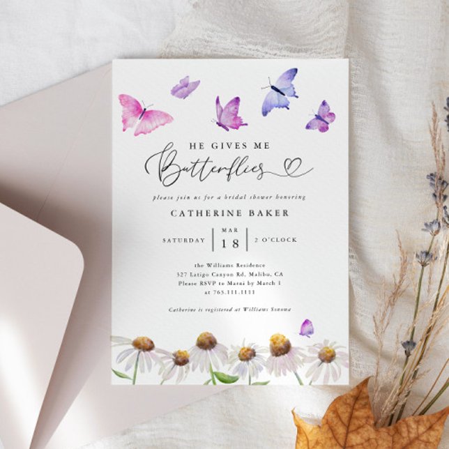 He Gives Me Butterflies Bridal Shower Invitation (Creator Uploaded)