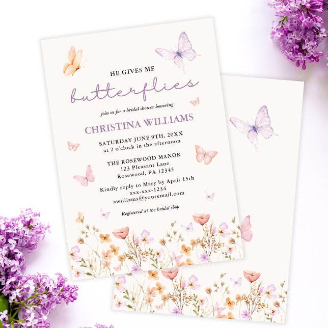 He Gives me Butterflies Bridal Shower Invitation (Creator Uploaded)