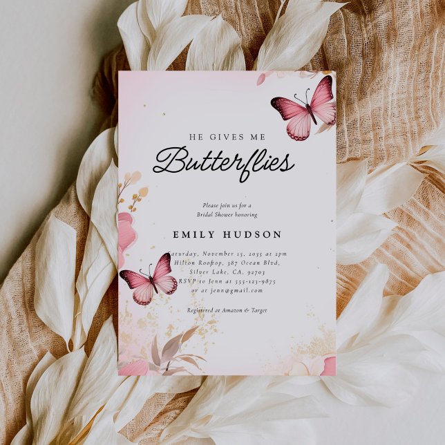 He Gives Me Butterflies Bridal Shower Invitation (Creator Uploaded)