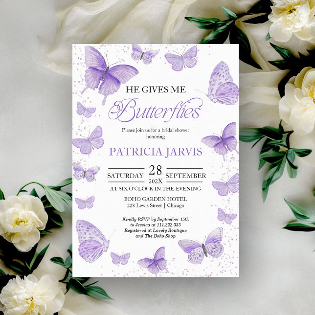 He Gives Me Butterflies Bridal Shower Invitation (Creator Uploaded)