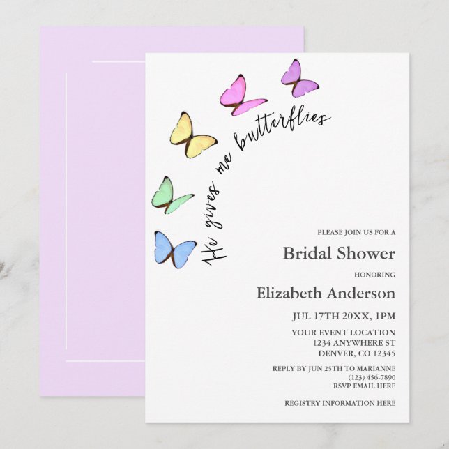 He Gives Me Butterflies Bridal Shower Invitation (Front/Back)