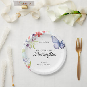 He Gives Me Butterflies Bridal Shower Paper Plate