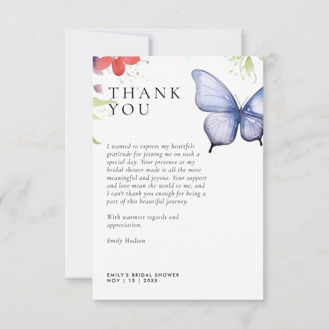 He Gives Me Butterflies Bridal Shower Thank You Card (Front)