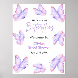 He Gives Me Butterflies Bridal Shower Welcome  Poster