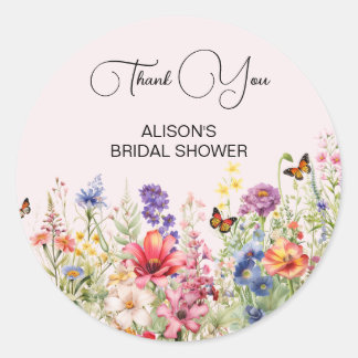 He Gives Me Butterflies Bridal Shower wildflowers Classic Round Sticker