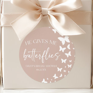 He Gives Me Butterflies Butterfly Bridal Shower Classic Round Sticker