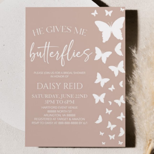 He Gives Me Butterflies Butterfly Bridal Shower Invitation (Creator Uploaded)