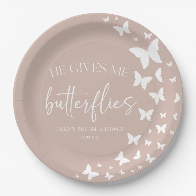 He Gives Me Butterflies Butterfly Bridal Shower Paper Plate (Front)