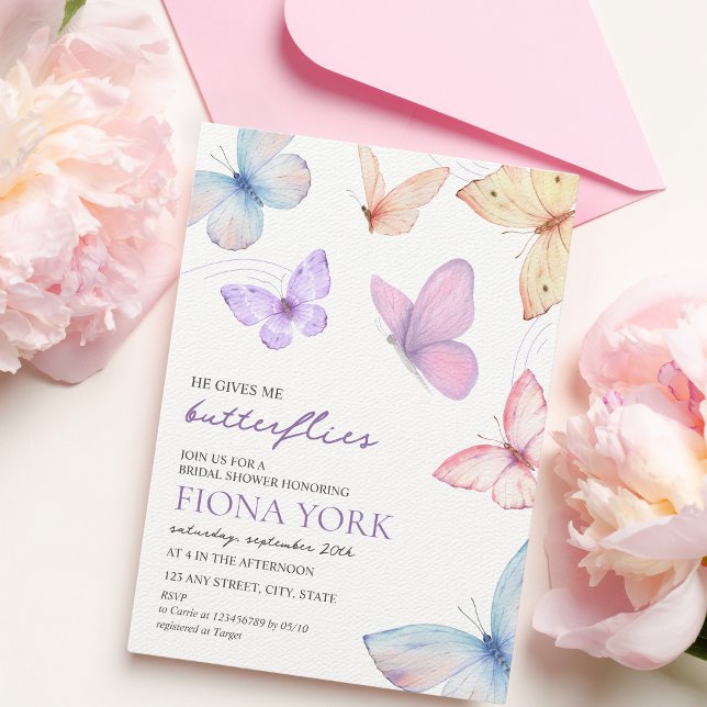 He gives me butterflies Chic Elegant Bridal Shower Invitation (He gives me butterflies bridal shower invitation)