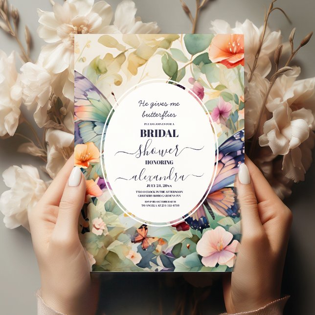 He Gives Me Butterflies Dusty Purple Bridal Shower Invitation (Creator Uploaded)