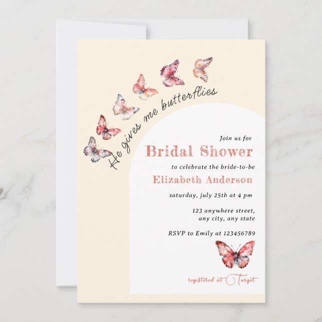 He Gives Me Butterflies elegant  Bridal Shower  Invitation (Front)
