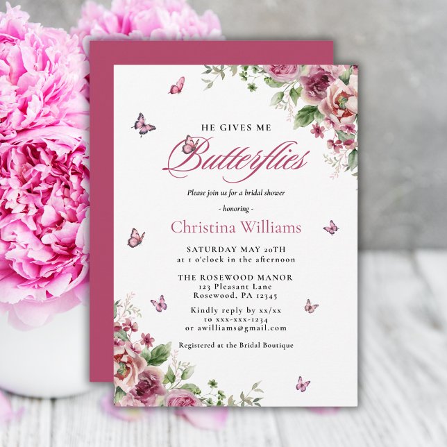 He Gives Me Butterflies Floral Bridal Shower Invitation (Creator Uploaded)