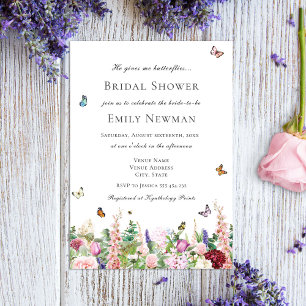 He Gives Me Butterflies Floral Bridal Shower  Invitation