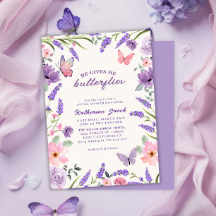 He gives me butterflies Lavender bridal shower Invitation