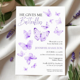 He Gives Me Butterflies Lavender Bridal Shower Invitation