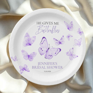 He Gives Me Butterflies Lavender Bridal Shower Paper Plate