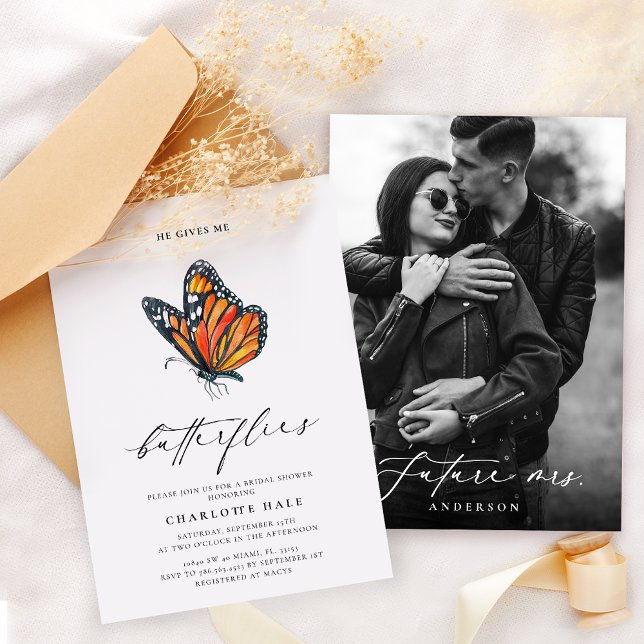 He Gives Me Butterflies Monarch Couple Photo  Invitation (Creator Uploaded)