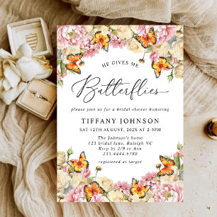 He Gives Me Butterflies Peonies Bridal Shower Invitation