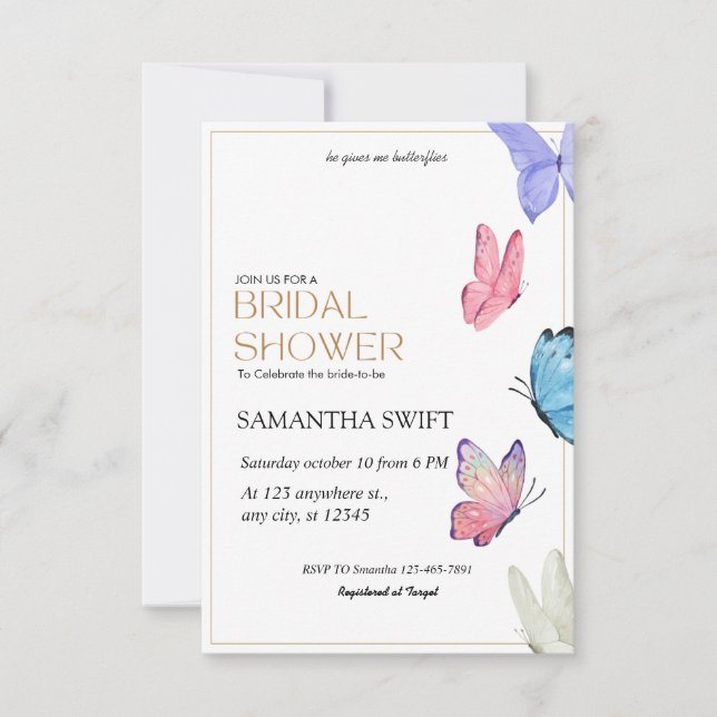 He gives me butterflies  Simple Bridal Shower  Invitation (Front)