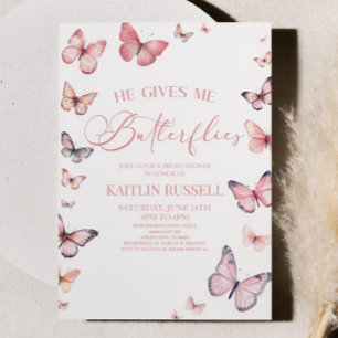 He Gives Me Butterflies Soft Pink Bridal Shower Invitation