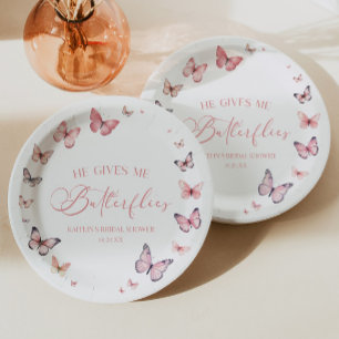 He Gives Me Butterflies Soft Pink Bridal Shower  Paper Plate