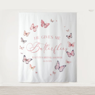 He Gives Me Butterflies Soft Pink Bridal Shower Tapestry