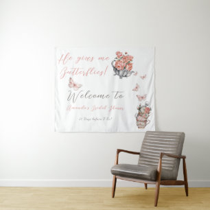 He Gives Me Butterflies Tea Floral Shower Backdrop Tapestry