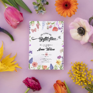  he Gives Me Butterflies Wildflower Bridal Shower Invitation
