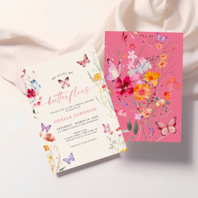 He Gives Me Butterflies Wildflower Bridal Shower Invitation (Creator Uploaded)
