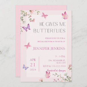 He Gives Me Butterflies Wildflower Bridal Shower Invitation