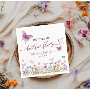 He Gives Me Butterflies Wildflower Bridal Shower  Napkin