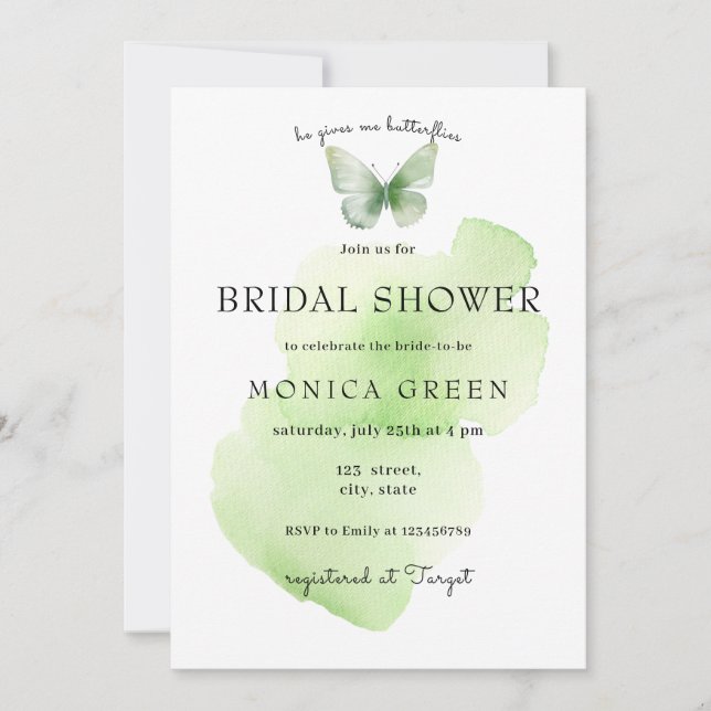 He gives me butterflies Wildflowers Bridal Shower Invitation (Front)