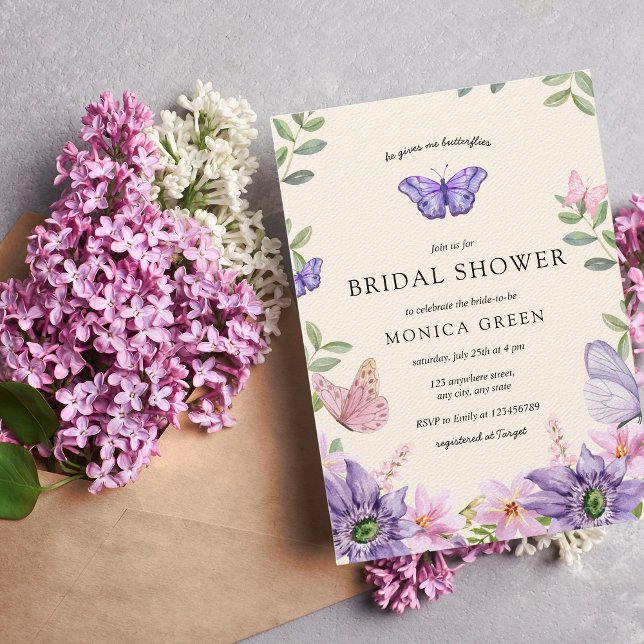 He gives me butterflies Wildflowers Bridal Shower Invitation (He gives her butterflies Bridal Shower Invitation)