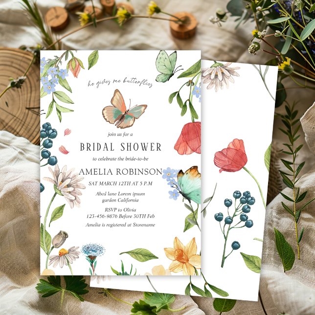 He gives me butterflies Wildflowers Bridal Shower  Invitation (Creator Uploaded)