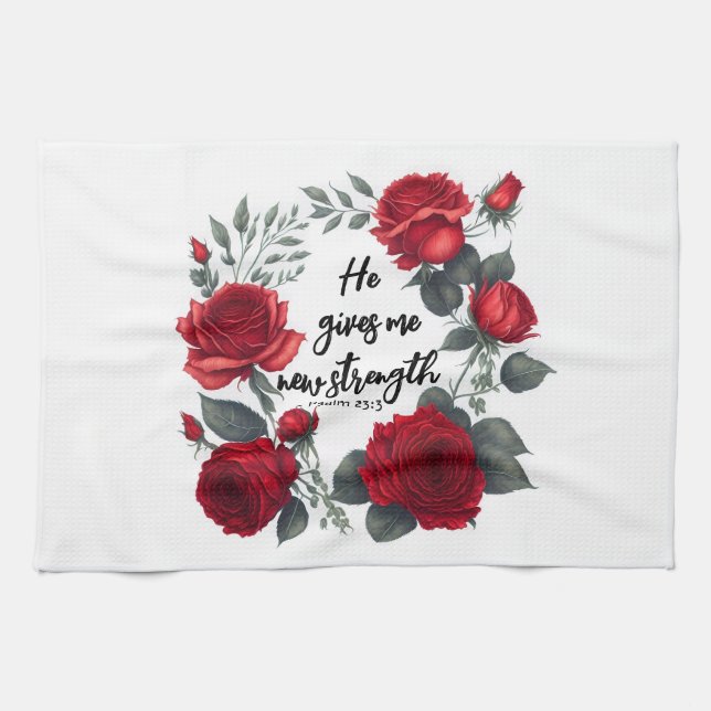 He Gives Me New Strength Tea Towel (Horizontal)
