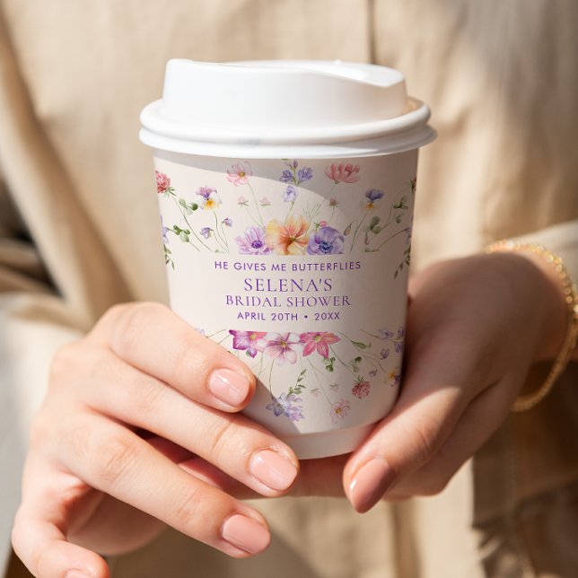 He Gives Me Purple Butterflies Bridal Shower Paper Cups (Creator Uploaded)