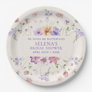 He Gives Me Purple Butterflies Bridal Shower Paper Plate