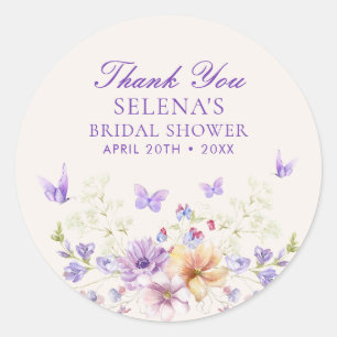 He Gives Purple Butterflies Thank You Bridal Showe Classic Round Sticker