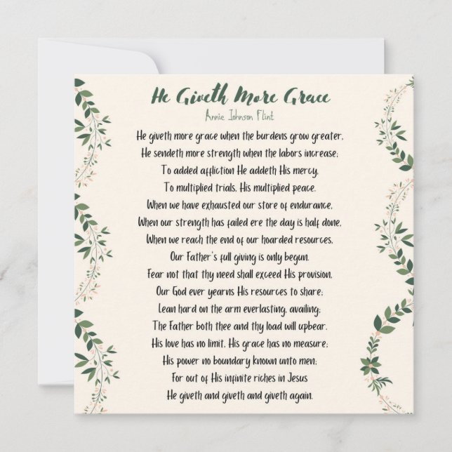 He Giveth More Grace Square Flat Card - Large (Front)