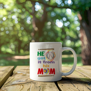 He Got It From His Mum, Baseball Sport Saying Two-Tone Coffee Mug