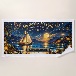 He Guides My Path Personalised Christian Nautical Beach Towel