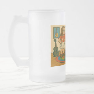 He has cool guitars frosted glass beer mug
