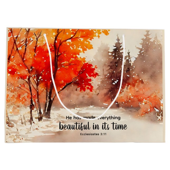He has made everything beautiful Bible Fall Trees Large Gift Bag (Back)