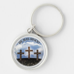 He Has Risen 3 Rugged Crosses Key Ring