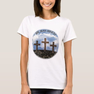 He Has Risen 3 Rugged Crosses Matthew 26:39 T-Shirt