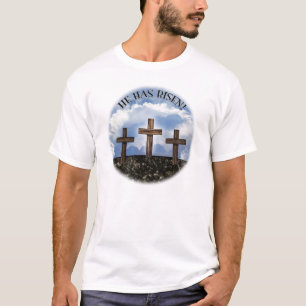 He Has Risen 3 Rugged Crosses with Lord's Prayer T-Shirt