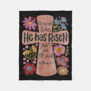 He Has Risen Christian Easter Boho Floral Fleece Blanket